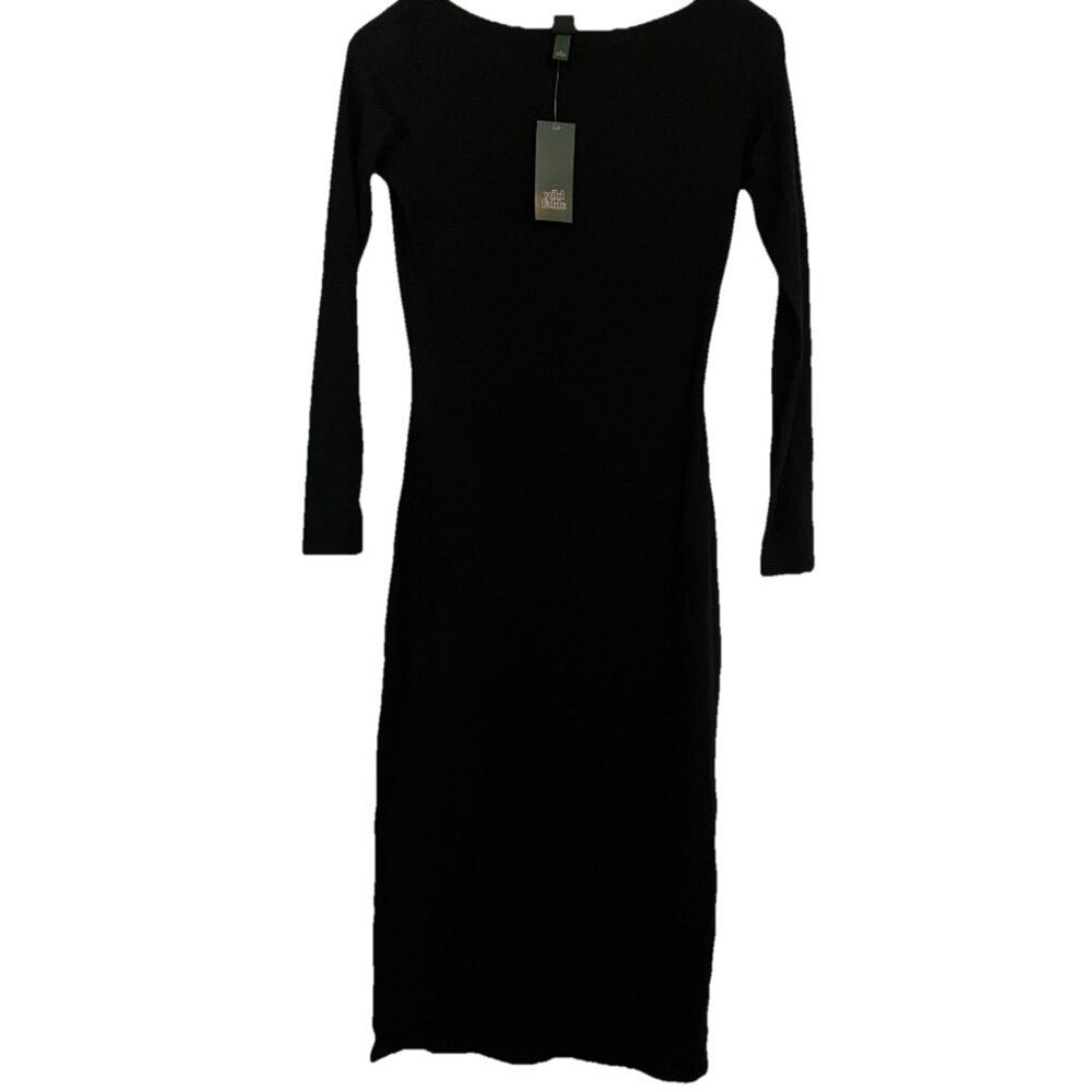 NEW Wild Fable Long Sleeve Knit Bodycon Midi Dress - Black - Size Small - Picture 2 of 5